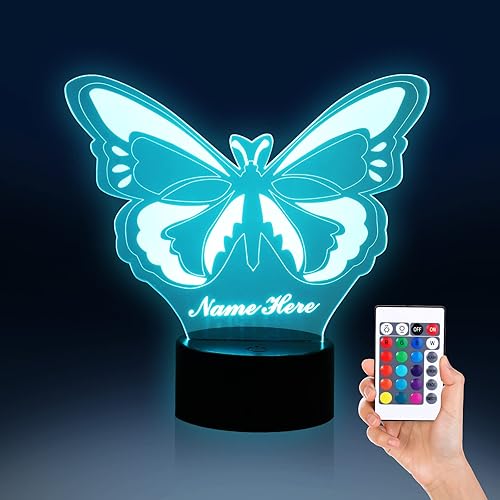 OXYEFEI Luz nocturna de mariposa personalizada, lámpara LED con nombre personalizado, lámpara de mariposa 3D, decoración de dormitorio, el mejor