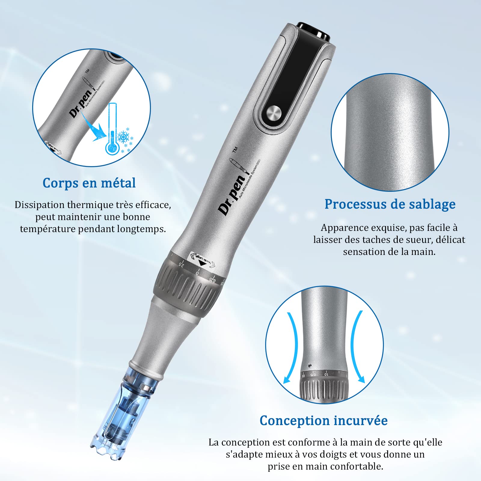Microneedling Pen M8S, Professionnel Dr.pen avec 6 Aiguilles (3x12 Pin + 3x36 Pin) Dermapen Pour le Visage, le Corps et la Croissance des Cheveux, 6 Niveaux de Vitesse et Profondeur Réglable de 0-2,5