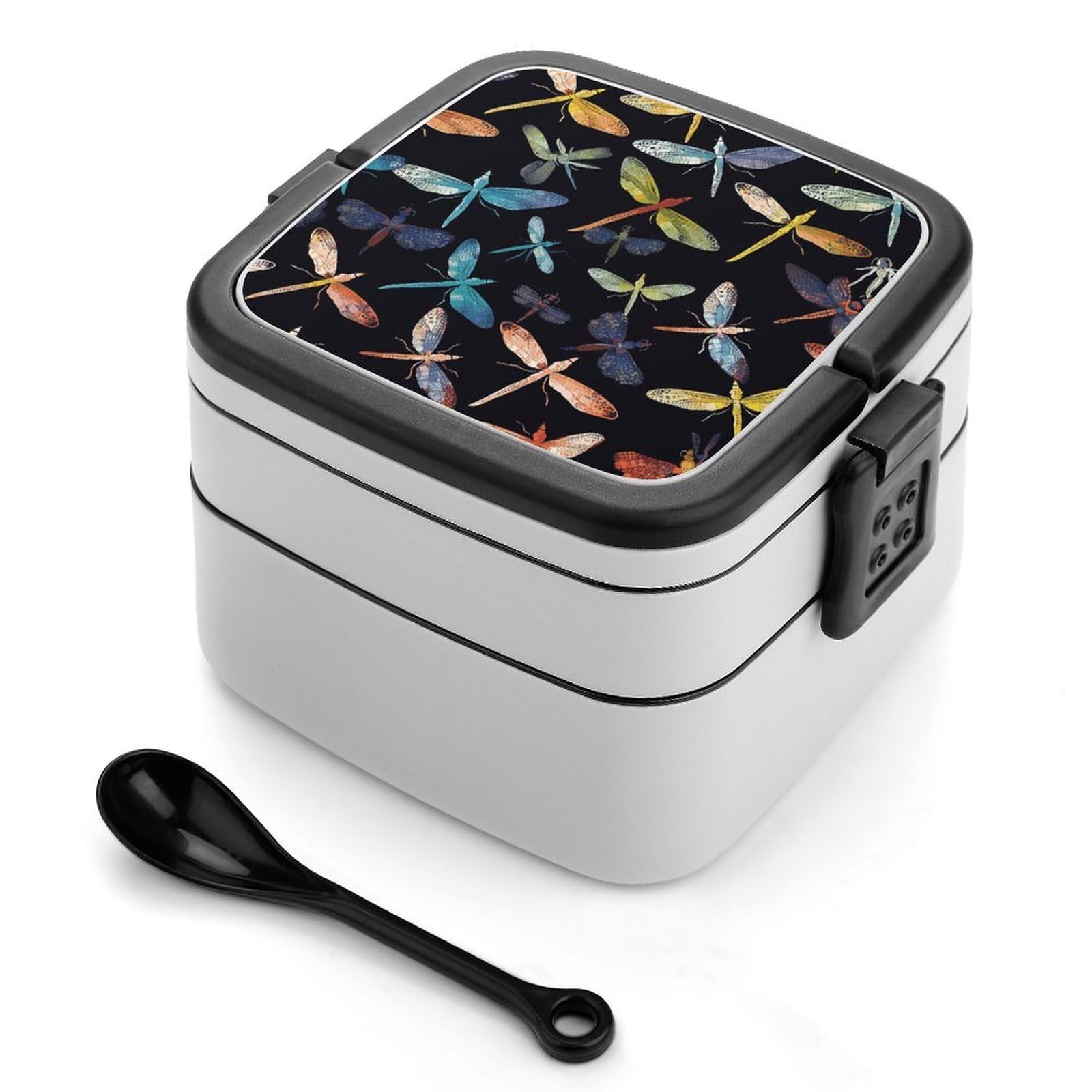 JTREHY Colorful Dragonfly Lunch Box Double-Layer Portable Lunch Container Stackable Large Capacity Leakproof Bento Box for Dining Out Work Picnics Travel