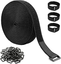 10m x 2cm Reusable Cable Ties with 50 Buckles, Strong Self-Adhesive Cable Straps, Cut to Length Hook and Loop Tape, Heavy-Duty Fastening Straps for Cable Management, Wire Tidy, Cord Organiser
