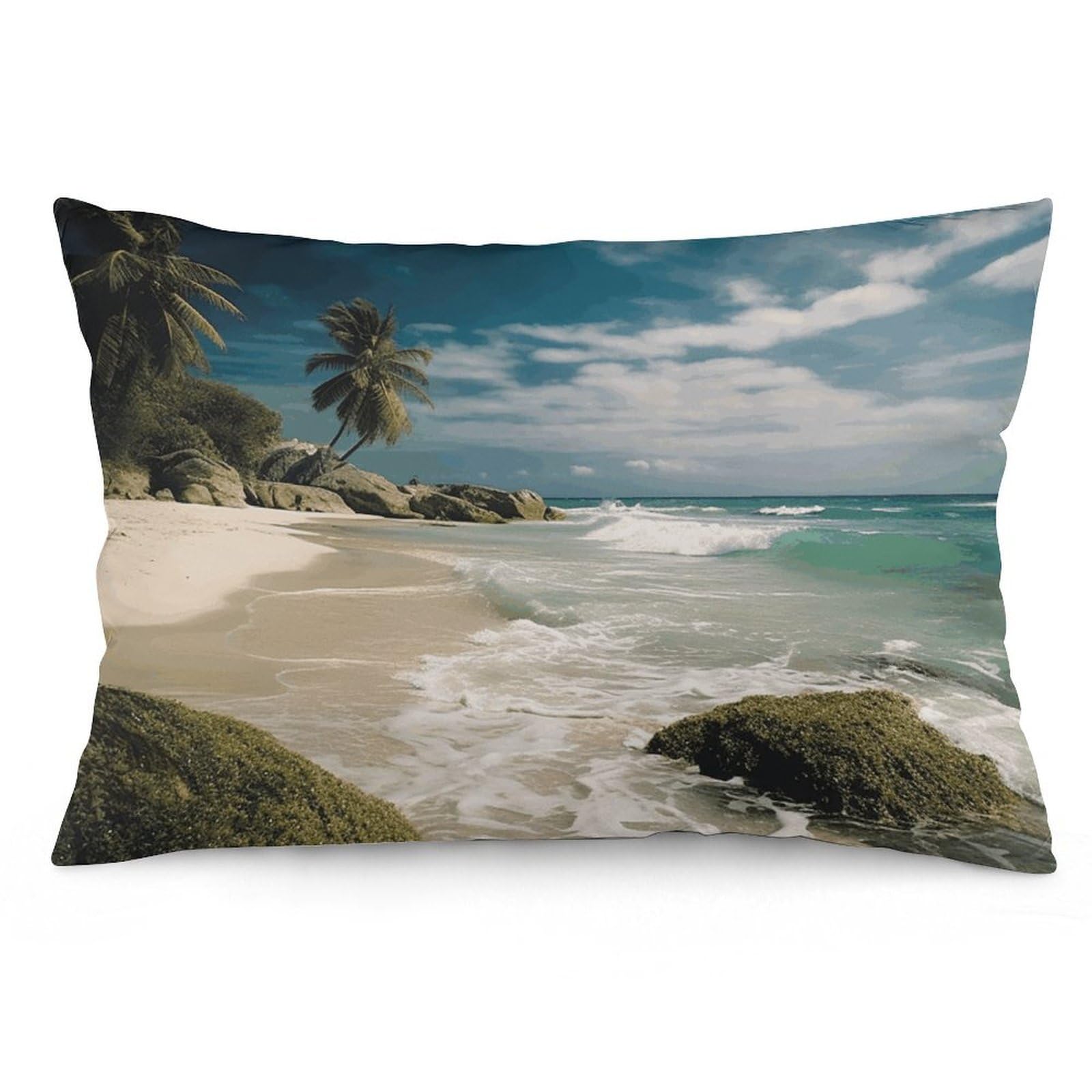 2 Pack Pillow Cases for Hair and Skin, Soft Breathable Pillow Case Covers with Hidden Zipper, Beach Ocean Pillowcase 20"x30" Pillow Covers for Sleeping Gift