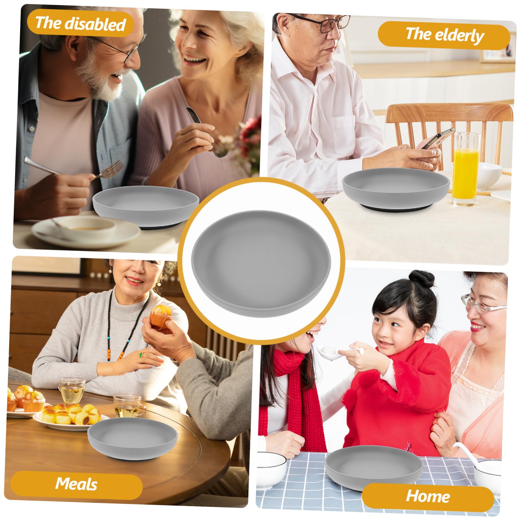 FUNOMOCYA Senior Dining Plate Suction Cup Handicapped Plate Spill Proof and Easy to Clean