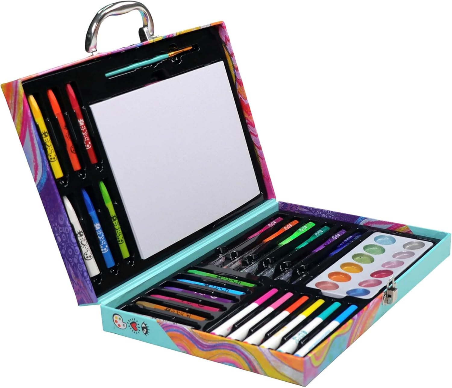 Bright Stripes Make It Sparkle All-in-One Art Case for Kids Ages 6+ | Metallic Pastels, Watercolors, Glitter Gel Pens, Stickers & Paper Pad in Colorful Keepsake Case