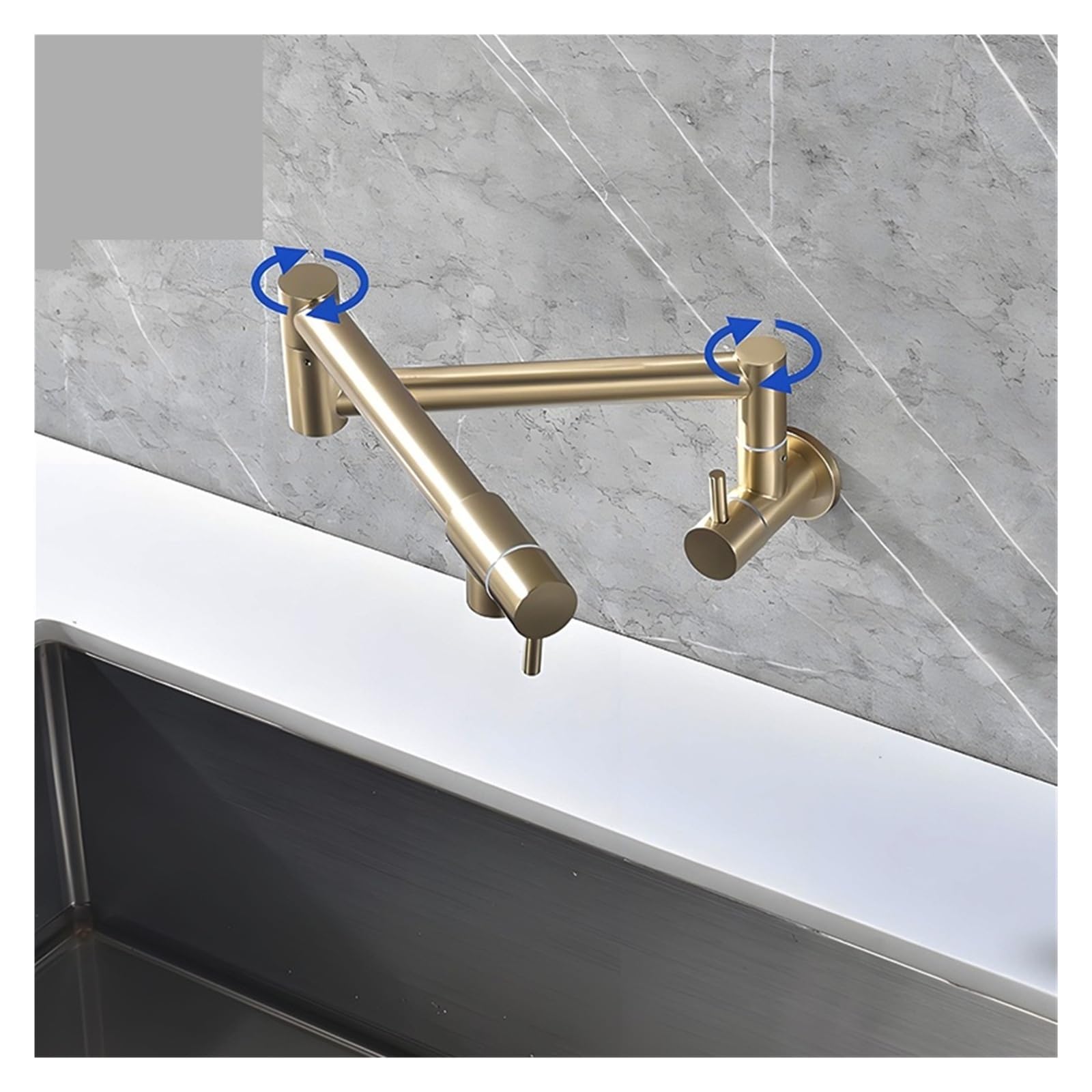 Grifos mezcladores para Fregadero Grifo de Cocina Plegable Acero Inoxidable baño con Agua fría y Giratorio Oculto la mayoría los escenarios (Grifo Dorado Cepillado).