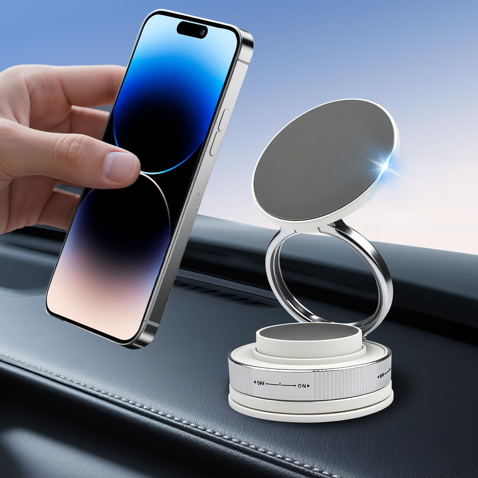 ZOOMKEY 360°Adjustable Vacuum Suction Bracket for MagSafe Car Mount,Vacuum Magnetic Phone Holder,Cell Phone Holders for Your Car/Home/Travel,Suction