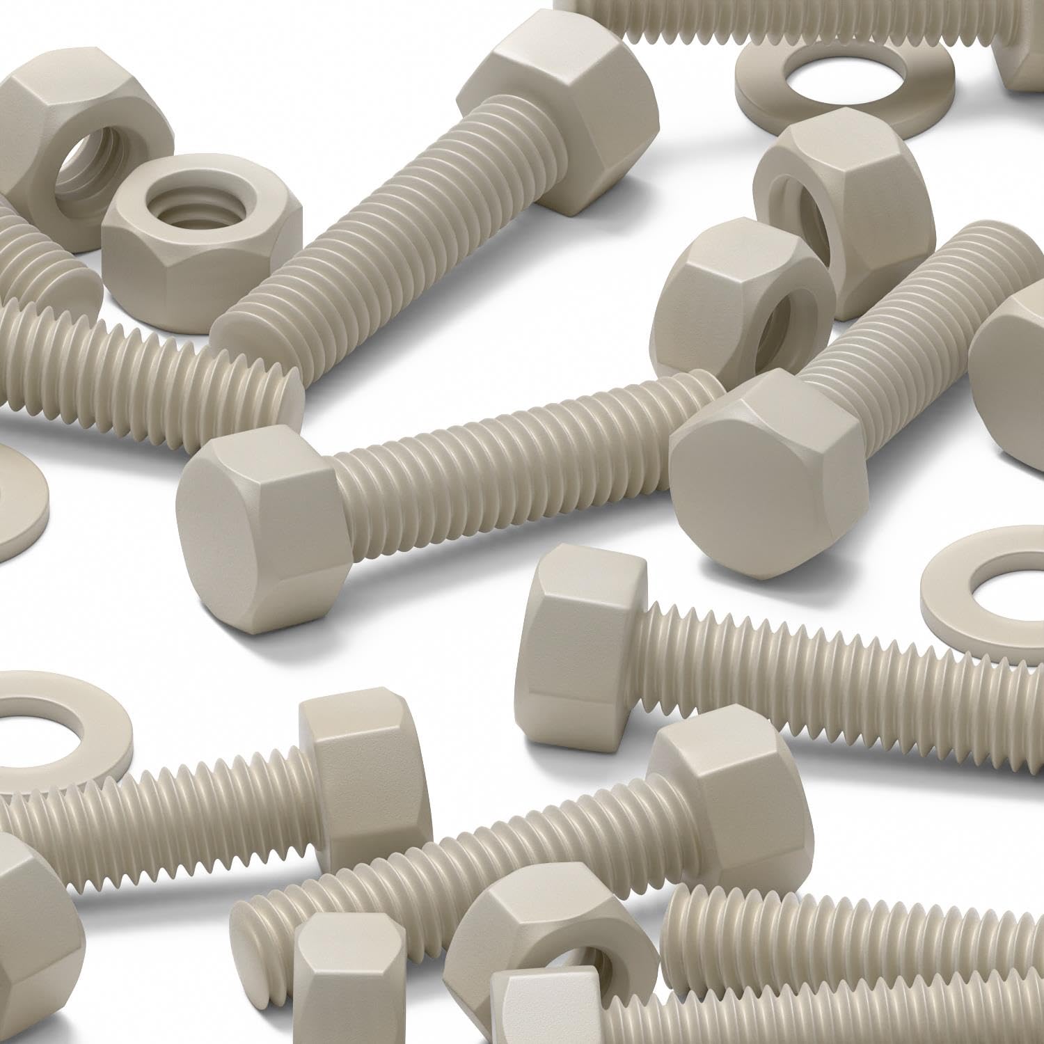 10x Viti a testa esagonale naturali in PPS M5 x 20 mm + dadi & rondelle