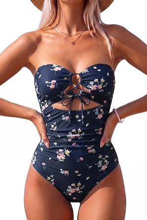 Womens Strapless One Piece Swimsuit - Cutout Tummy Control Bathing Suits