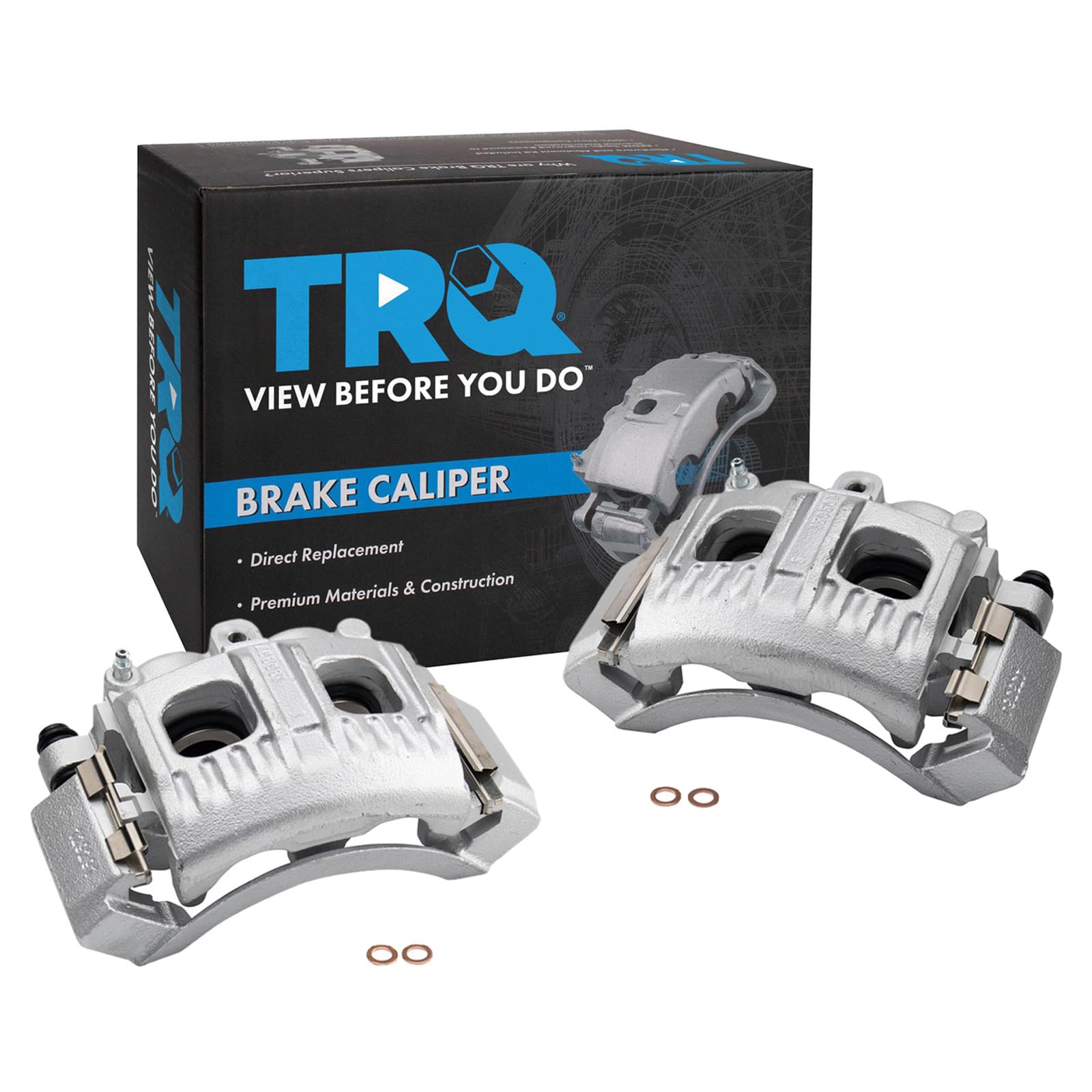 TRQ Front Brake Caliper Set Zinc Coated Brackets Hardware