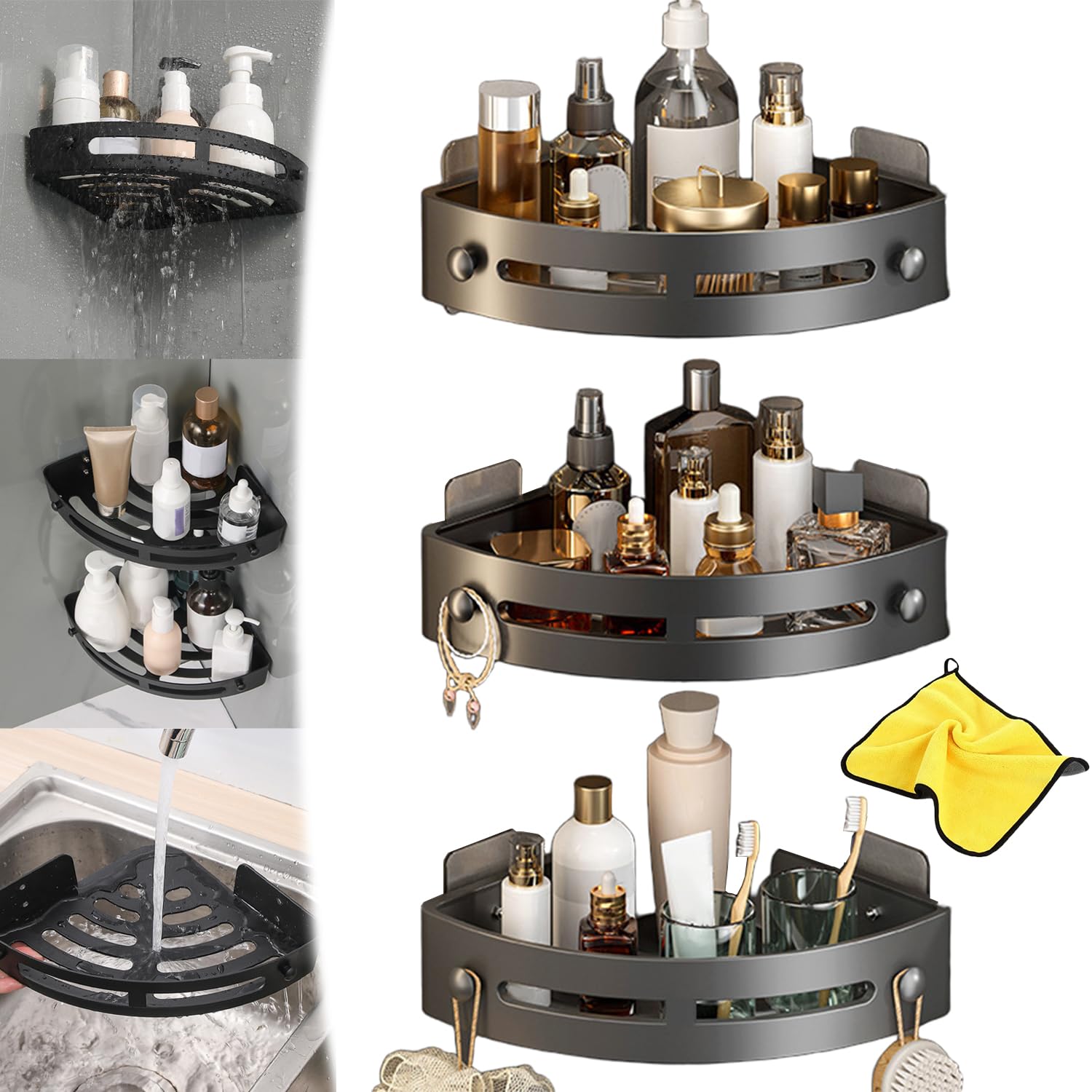 3-Pack Black Triangle Shower Caddy Bathroom Triangle Shelf 3-Tier Corner Shelves Shower Storage Rack Drill Free Wall Mountshower