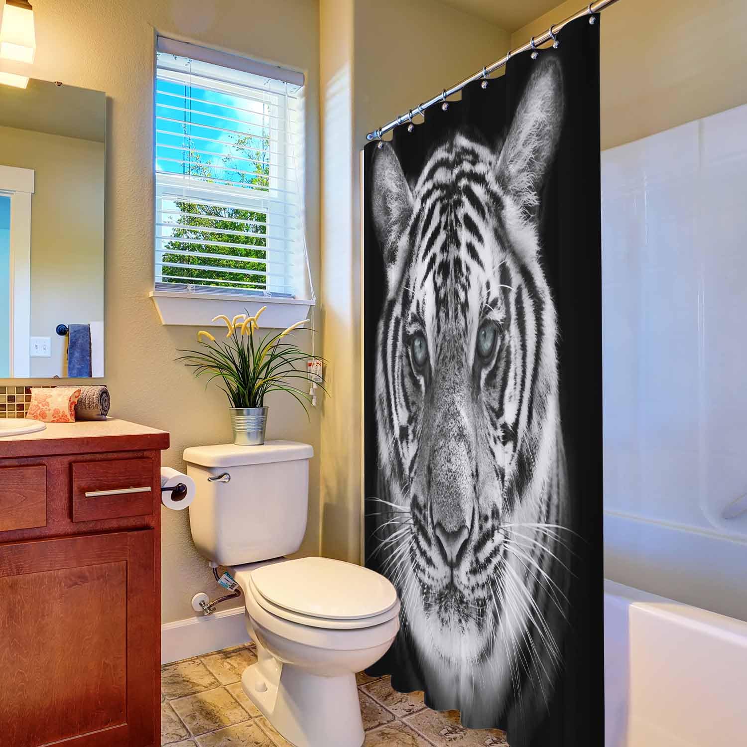 Woutay Shower Curtain Water Repellant Fabric Black Tiger,Mould Proof Resistant,Polyester,with 12 Plastic Hooks - Image 4