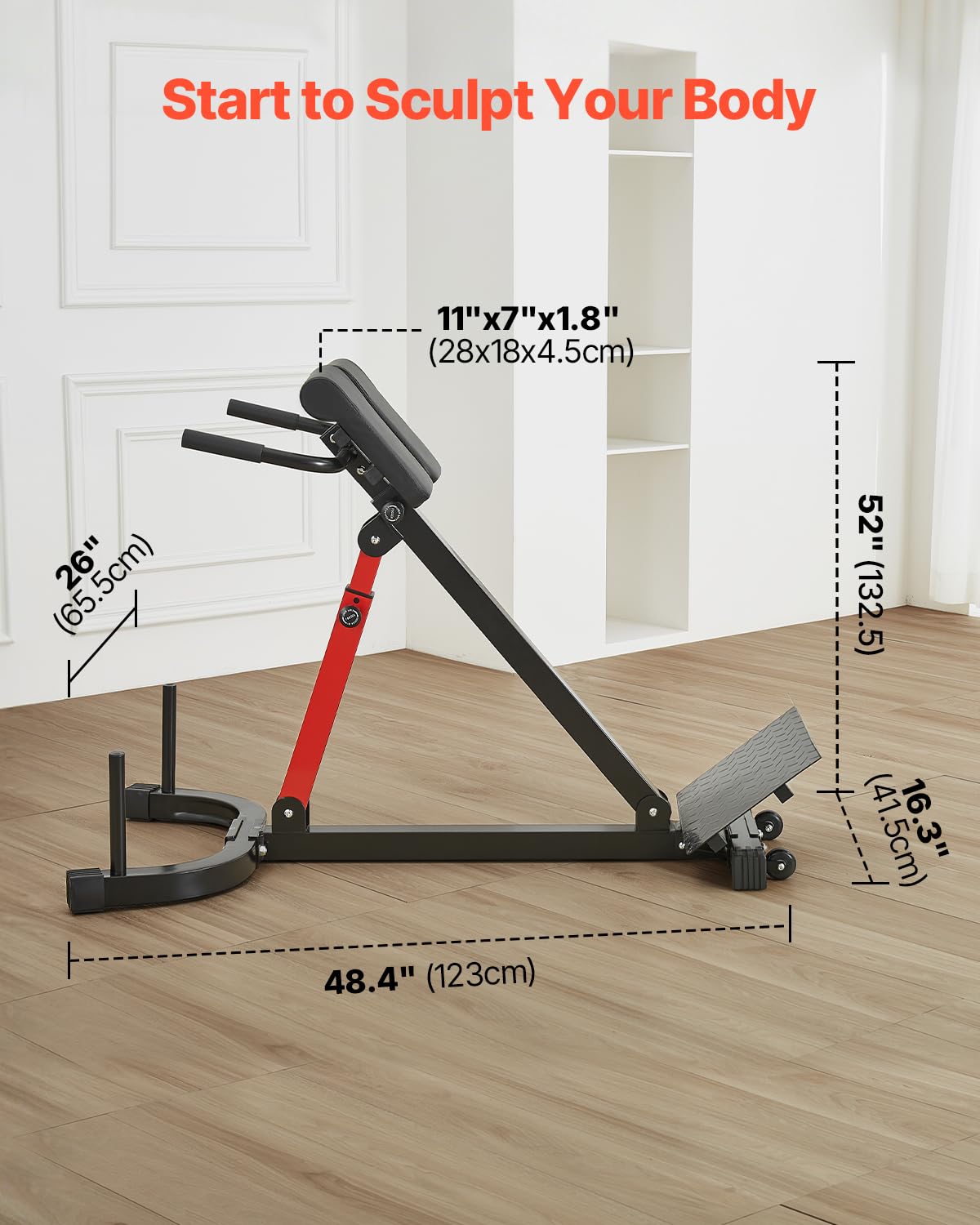 VEVOR Panca Iperestensione Sedia Romana, Macchina di Estensione Regolabile 158 kg, Attrezzatura per Muscoli Posteriori della Coscia, Parte Addominale, Panca Allenamento Palestra Domestica