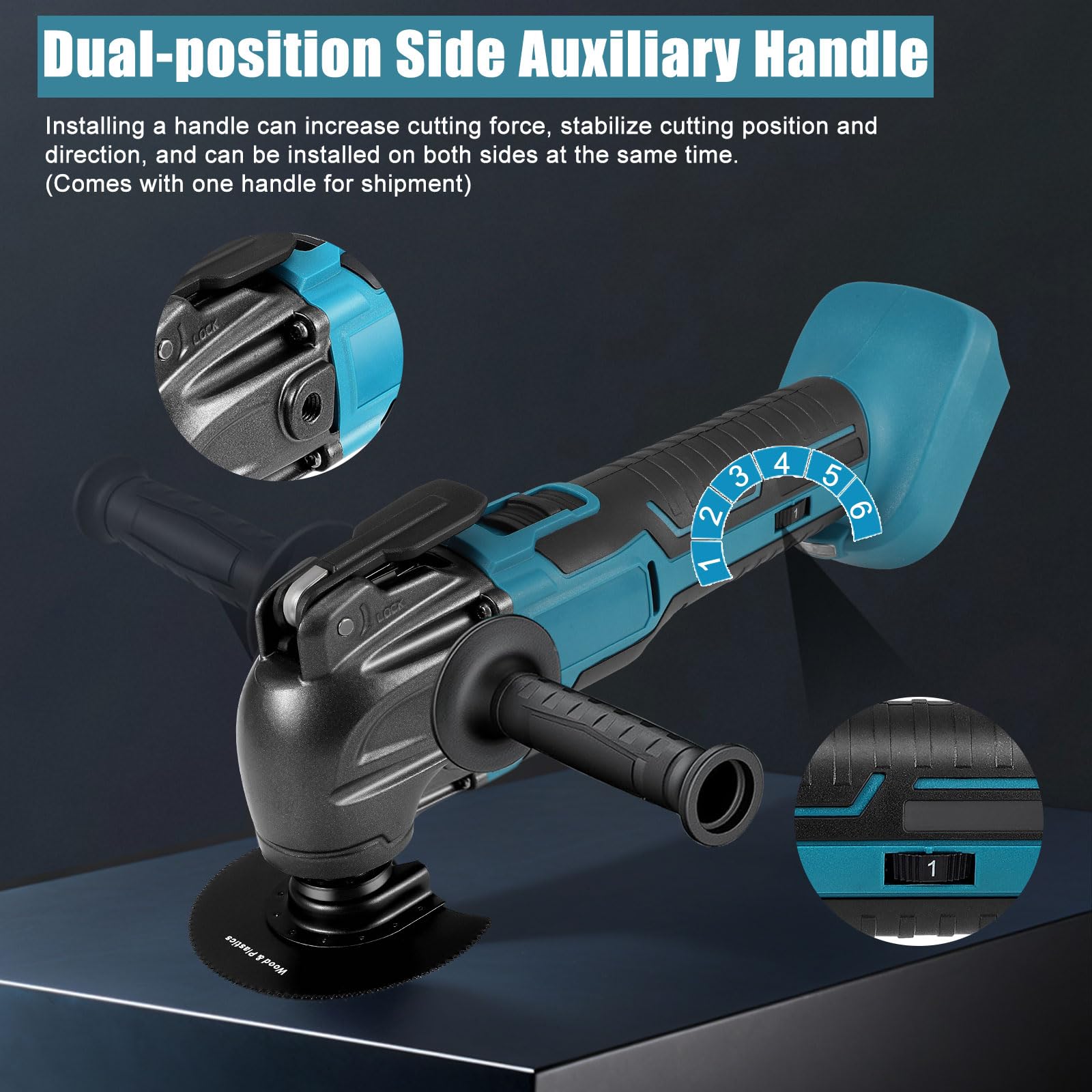 Herramienta oscilante multifuncional, compatible con batería Makita 18 V, 6 velocidades variables, sierra circular, 18 accesorios para tallado, raspado, rectificado