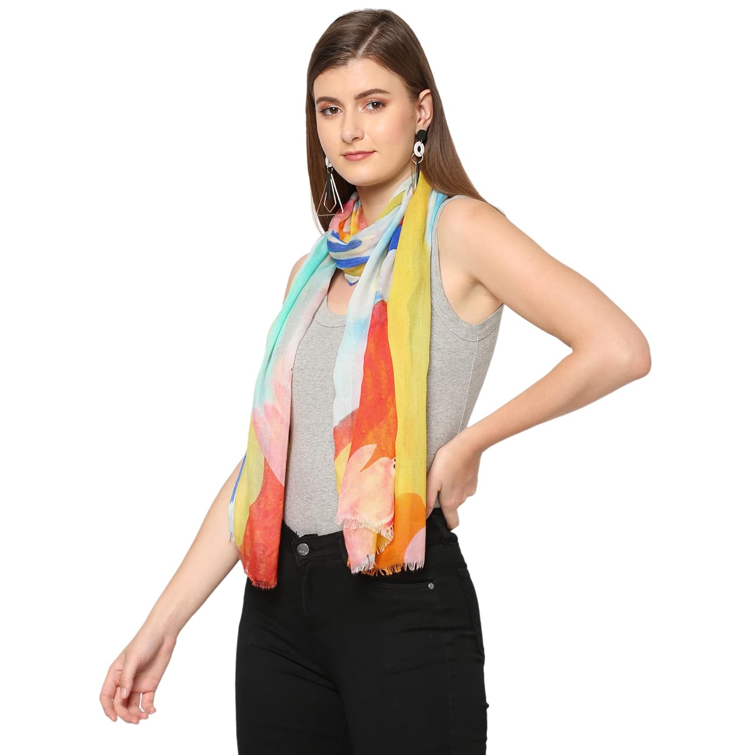 Diwali Sale Cloth Haus India Multicolor Printed || Viscose Material || Scarf For Women || Lightweight Soft Scarves || Stoles || Summer &Amp; Winter || (Size: 183 X 51 Cm)