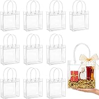 MAQIHAN 10 Pack Clear PVC Mini Gift Bags with Handles - Transparent Party Favor Tote Bags 5.9x6.3 Inches for Christmas, Birthdays & Events