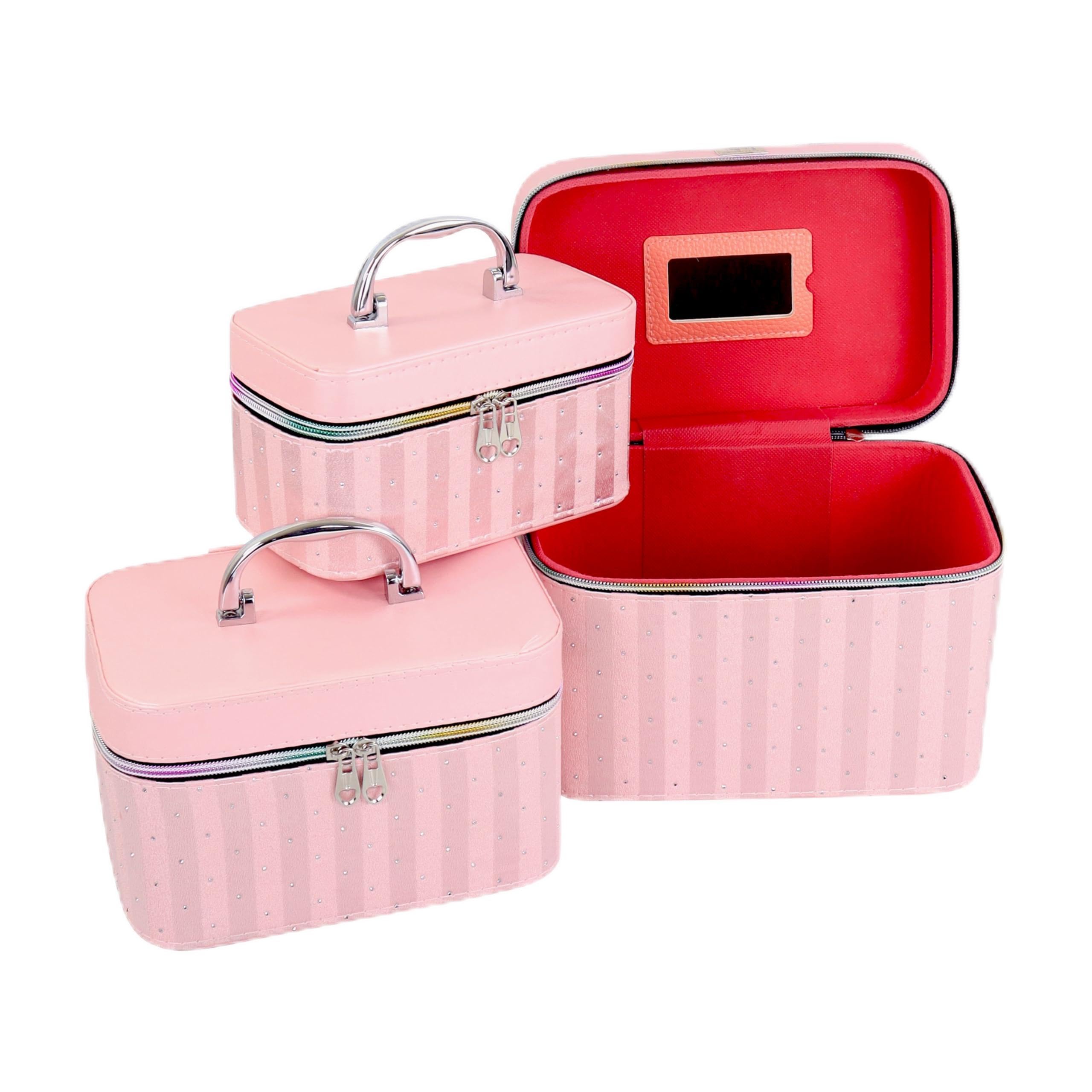 NFI essentials Set of 3 Makeup Vanity Box for Women, Bridal Vanity Storage Box for Makeup, Jewelry, Toiletries & Beauty Essentials,with Metal Handle & Double Zipper Closure-image-22