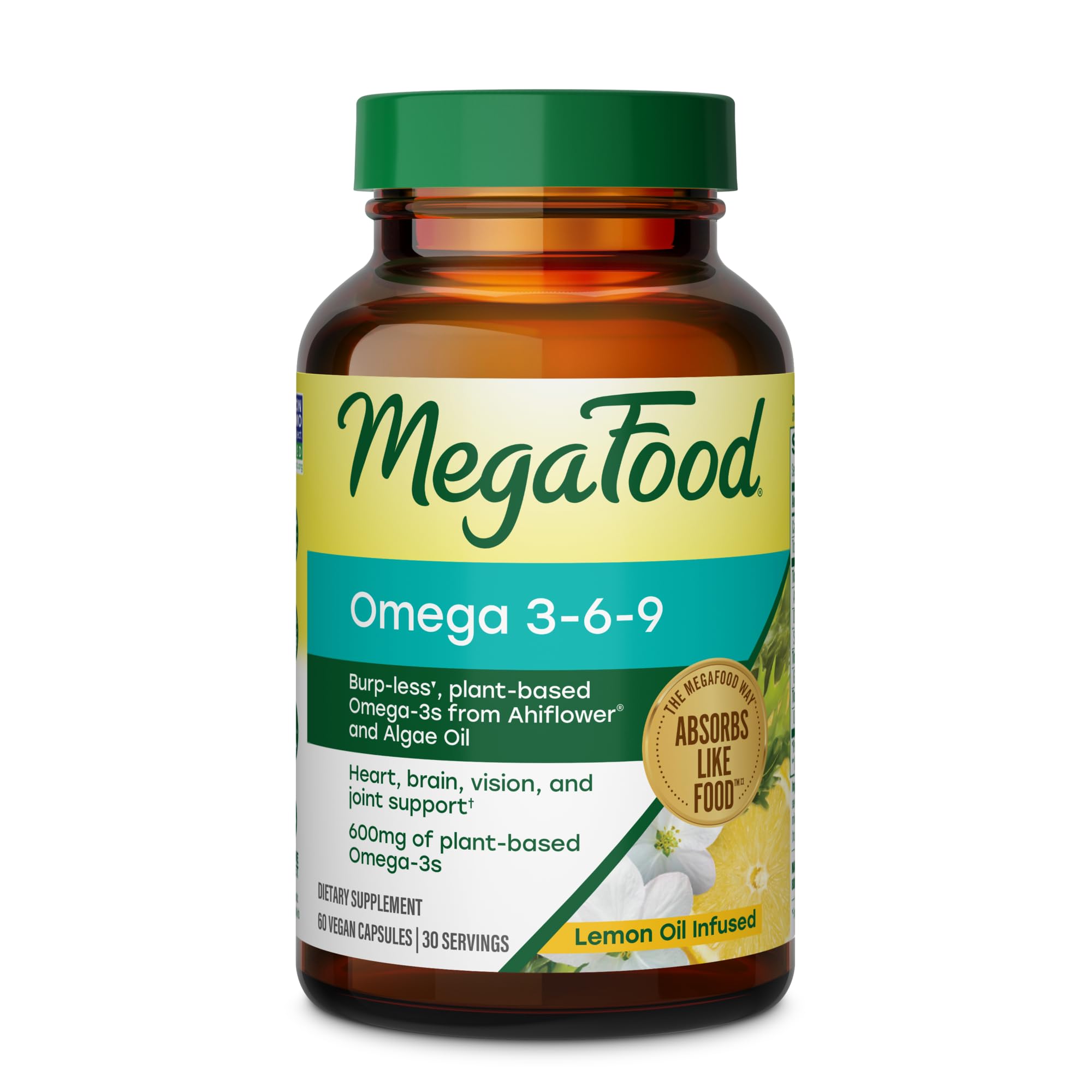 MegaFood Algae Omega 3 6 9 for Heart, Brain & Vision Support, 60 Capsules