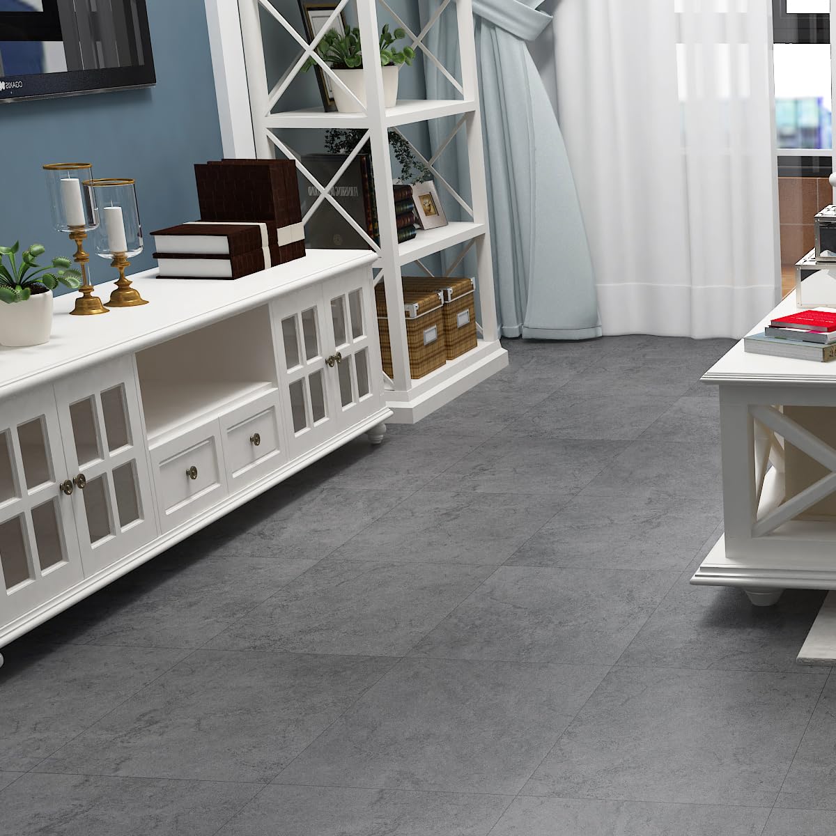 Livelynine 16 Dalles PVC Adhesive Sol Salle de Bain Lino Sol Effet Beton Revetement de Sols Carreau Ciment Gris Clair Imperméable Lame Adhesive Sols PVC Adhesif Cuisine Carrelage 30x30cm