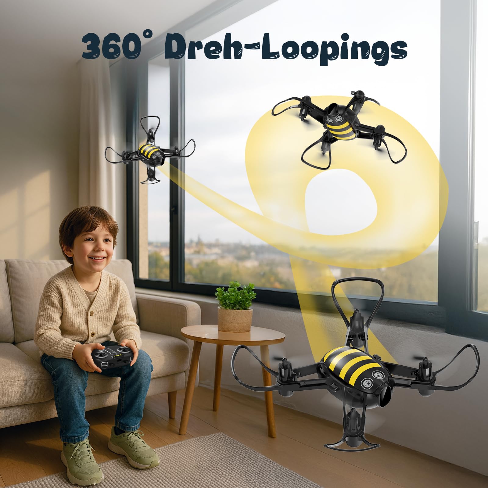 Loolinn | Drohne als Geschenk für Kinder - Lustiges Design, Leicht zu fliegen, kindersicher, 360°-stunts, Lade-Hub und zwei Akkus inklusive (Festtagsgeschenk für Jungen und Mädchen)