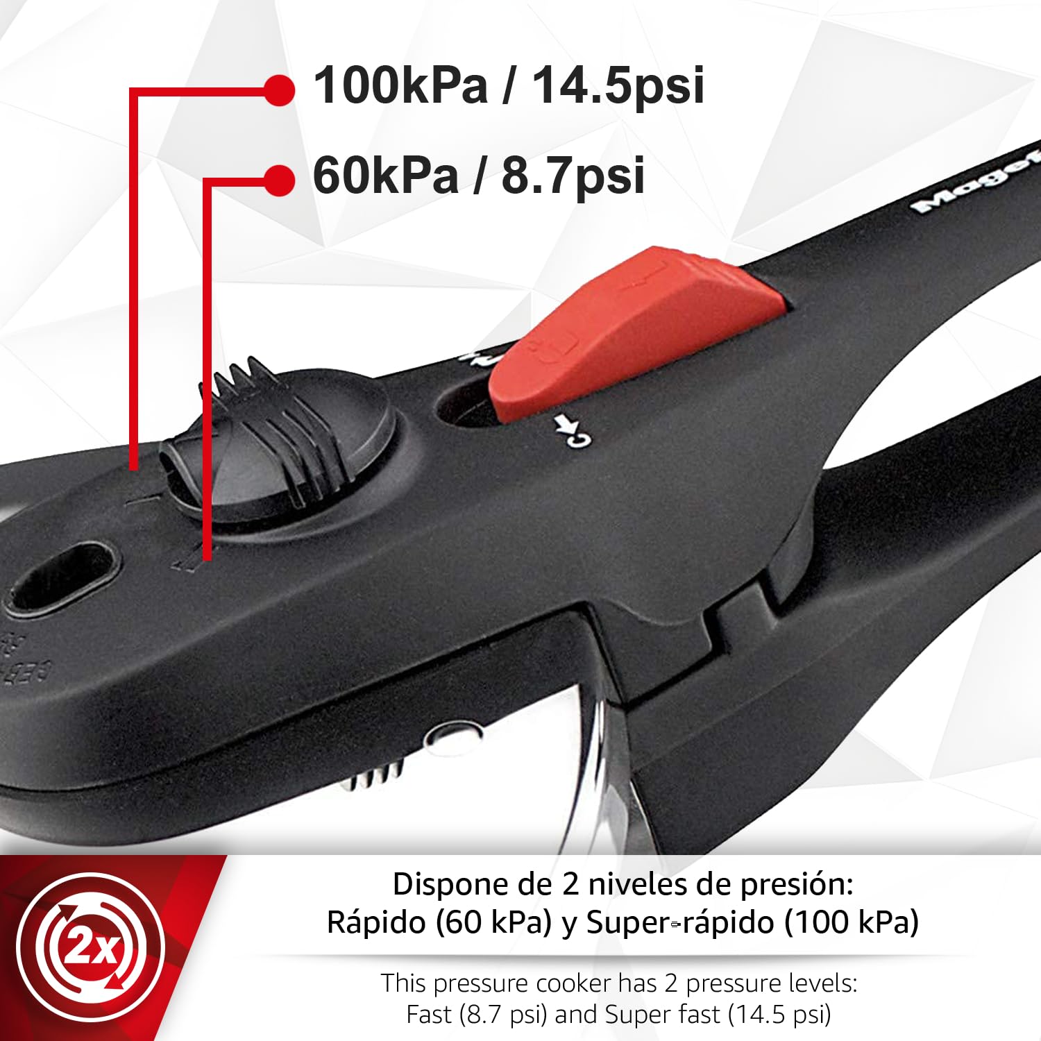 Magefesa Practika Plus - Olla Express Rápida 7.5L, Acero Inoxidable 18/10, Sensor de Presión, Inducción, Ahorro Energético, Cocina Sana, Cierre Fácil
