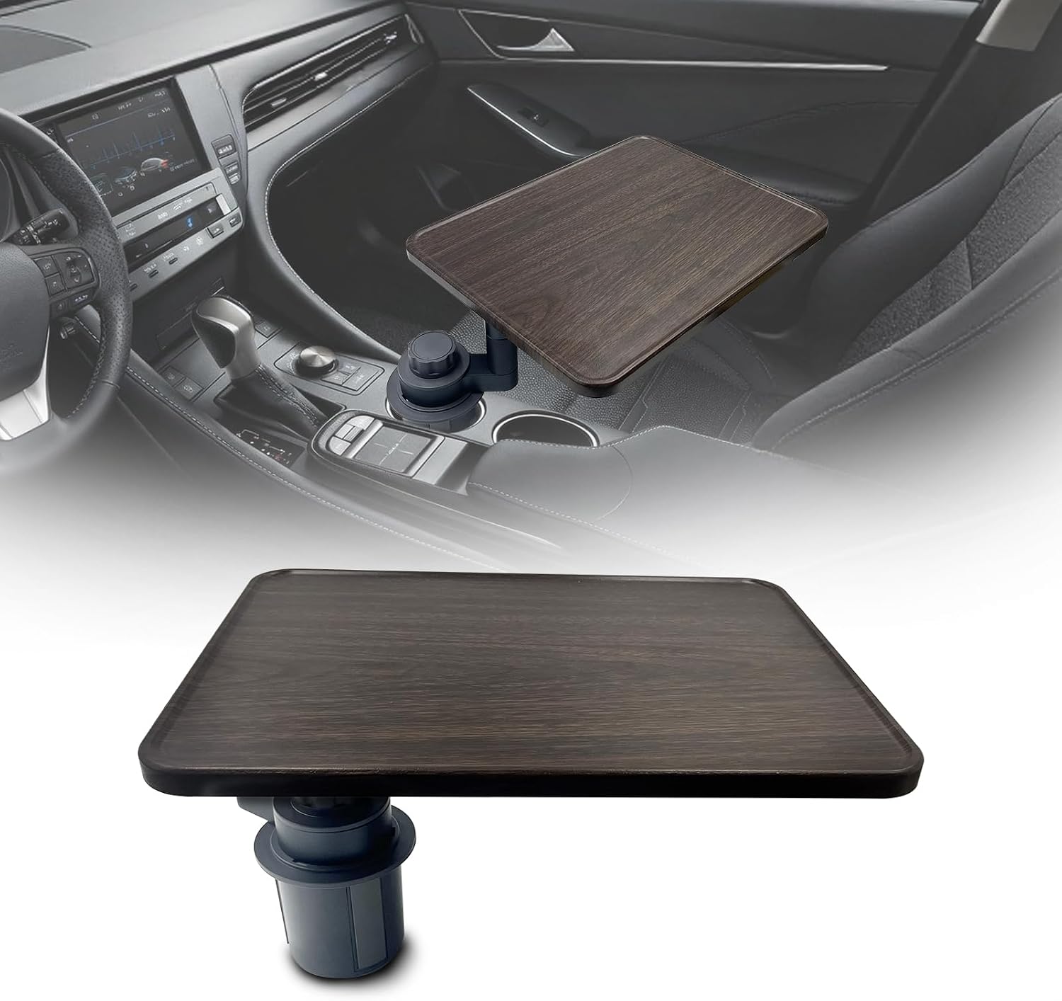 Car Desk Pro 360° Rotating Laptop and Food Tray Table, Universal Wooden Car Mount Compatible with Tesla Model 3/Y/S, Ford F150, Explorer, Maverick, SUV and Most Cars