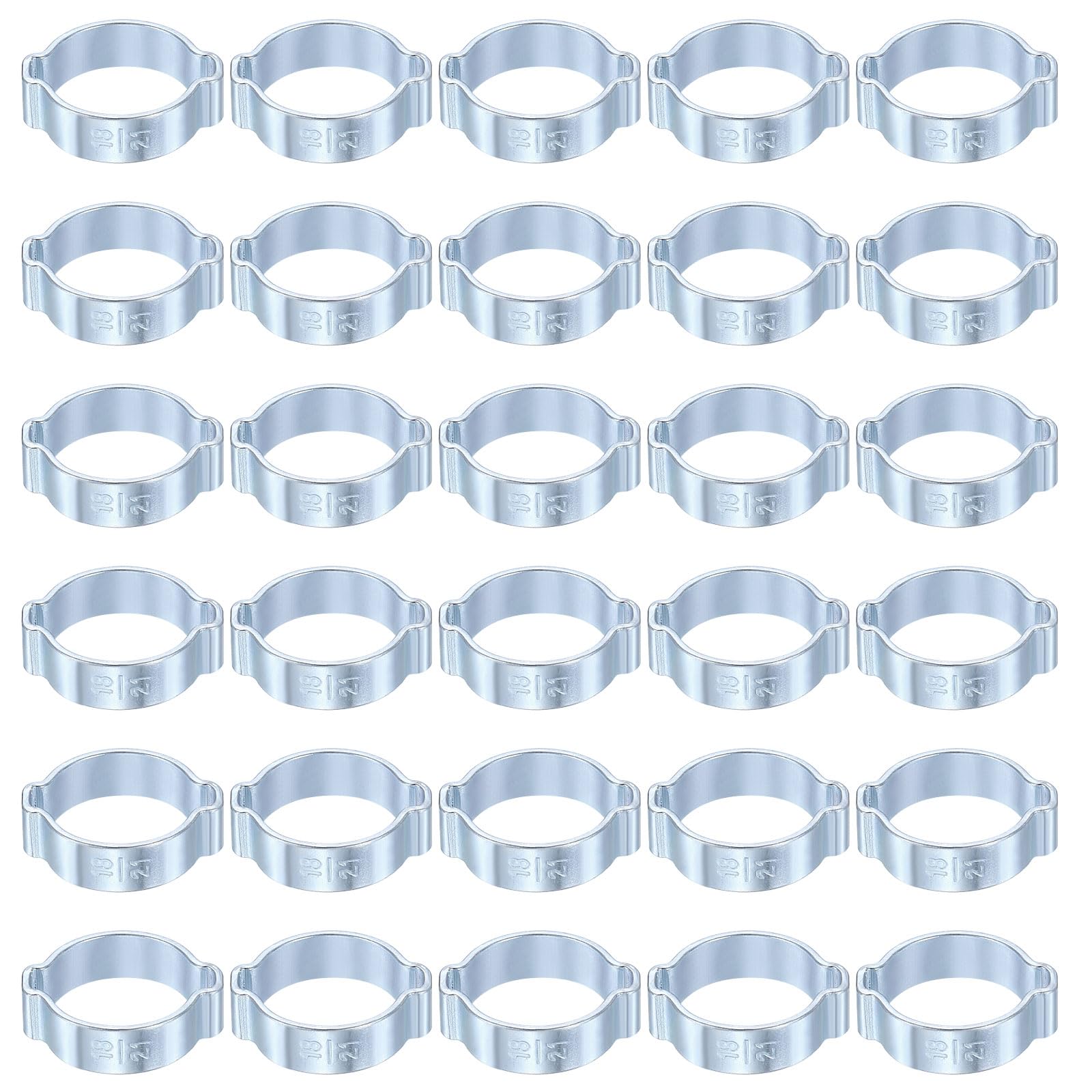 sourcing map 30pcs Double Ear Hose Clamp 18-21 mm Galvanized Steel Hose Clamp Double Ear O Clips Crimp Rings for Fuel Line Pipe Tube Fitting Connections, Silver