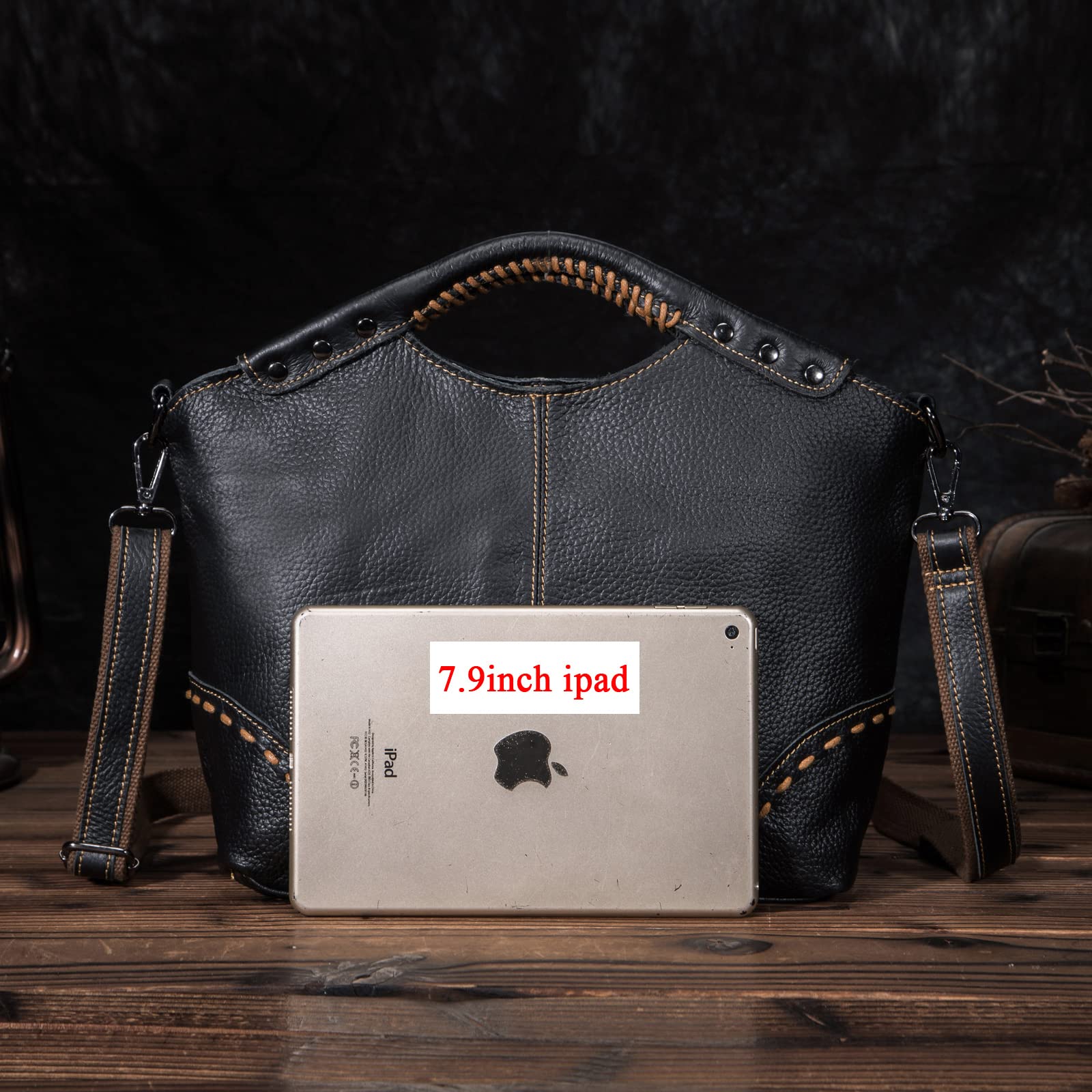 Le'aokuu Bolso Mensajero de Mano Billetera de Cuero Retro Bolso Femenino (Negro)