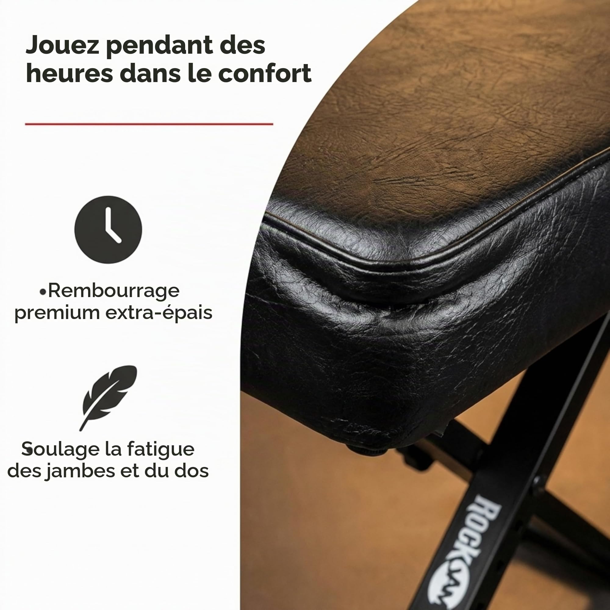 RockJam Banc de Piano Réglable/Tabouret de Clavier, Siège Épais Rembourré, Cadre X Pliant, 4 Hauteurs, Acier Robuste