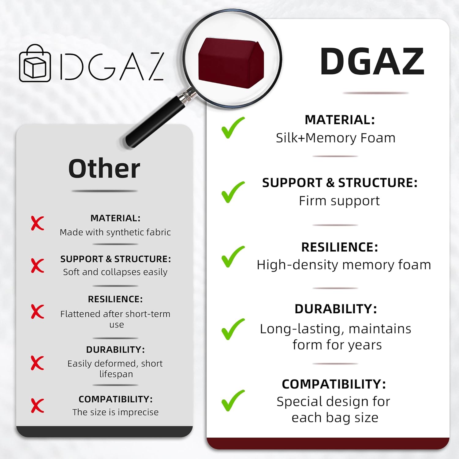 DGAZ Purse Pillow Shaper Insert for LV Speedy 16/New16/20/25/30/35/40/45 Bags, Silky Pillow Shaper for Luxury Handbags(Wine Red,25)