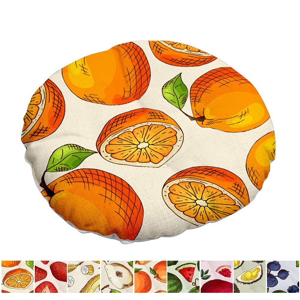 Morbuy Orange Creative Cushion Chair Pad, Tropical Fruit Pattern Quilted Round Linen Seat Pad, Comfortable Dining Chairs Cushions For Floor Tatami Indoor Garden Home Décor (,40X40cm)