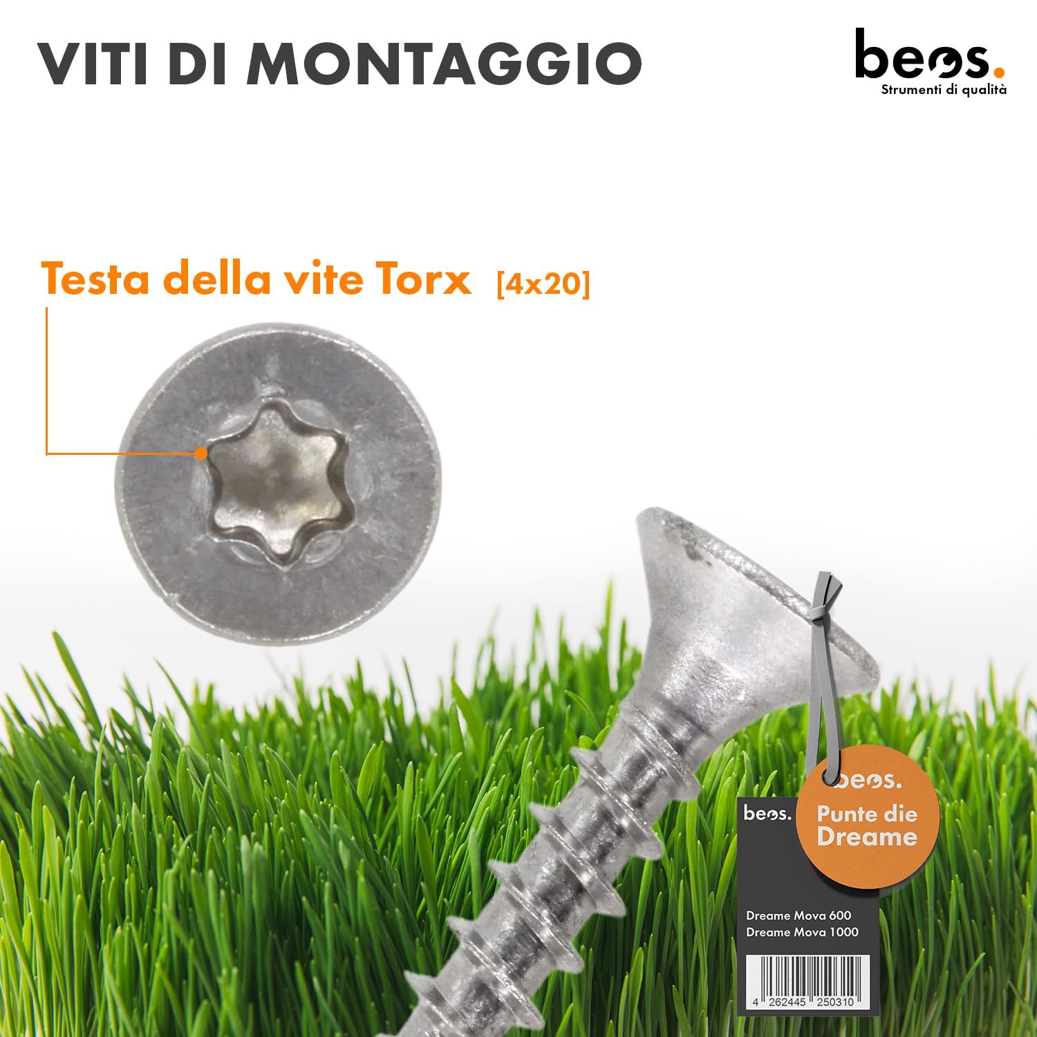 BEOS Spuntoni in Acciaio Inox Premium per Dreame - Fori per Viti Svasate - Sbavatura - per Dreame Mova 600 | Mova 1000 - Miglioramento della trazione per Tosaerba robotizzati