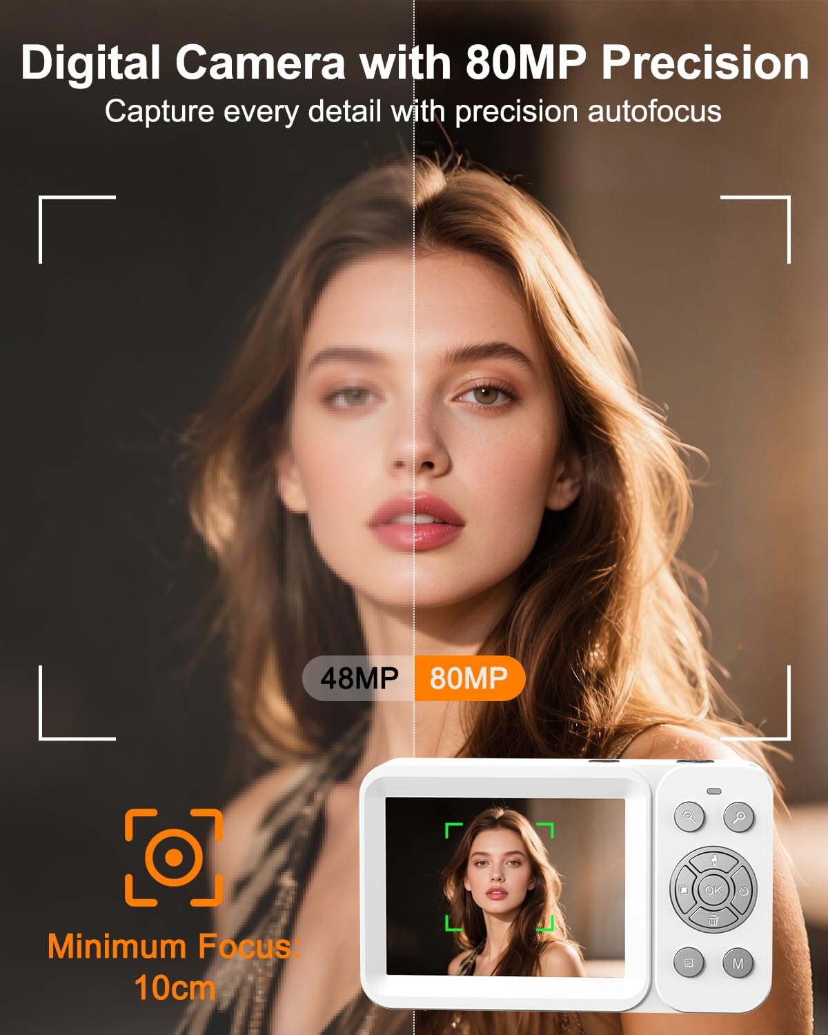 Fotocamera digitale 5K con messa a fuoco automatica, fotocamera da 80 MP per YouTube, fotocamera Vlogging a doppio schermo per viaggi, zoom 18x, fotocamera compatta per principianti e