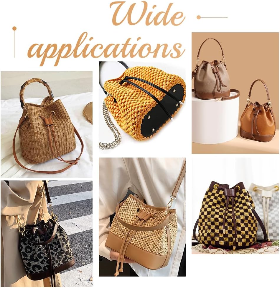 WADORN 4pcs DIY Crochet Bag Kit, Handmade Knitting Tote Bag Making Kit Include Oval Bottom Shaper Pad Short Braided Leather Handle Shoulder Strap Replacement Drawstring Bag Strap, Orange Brown