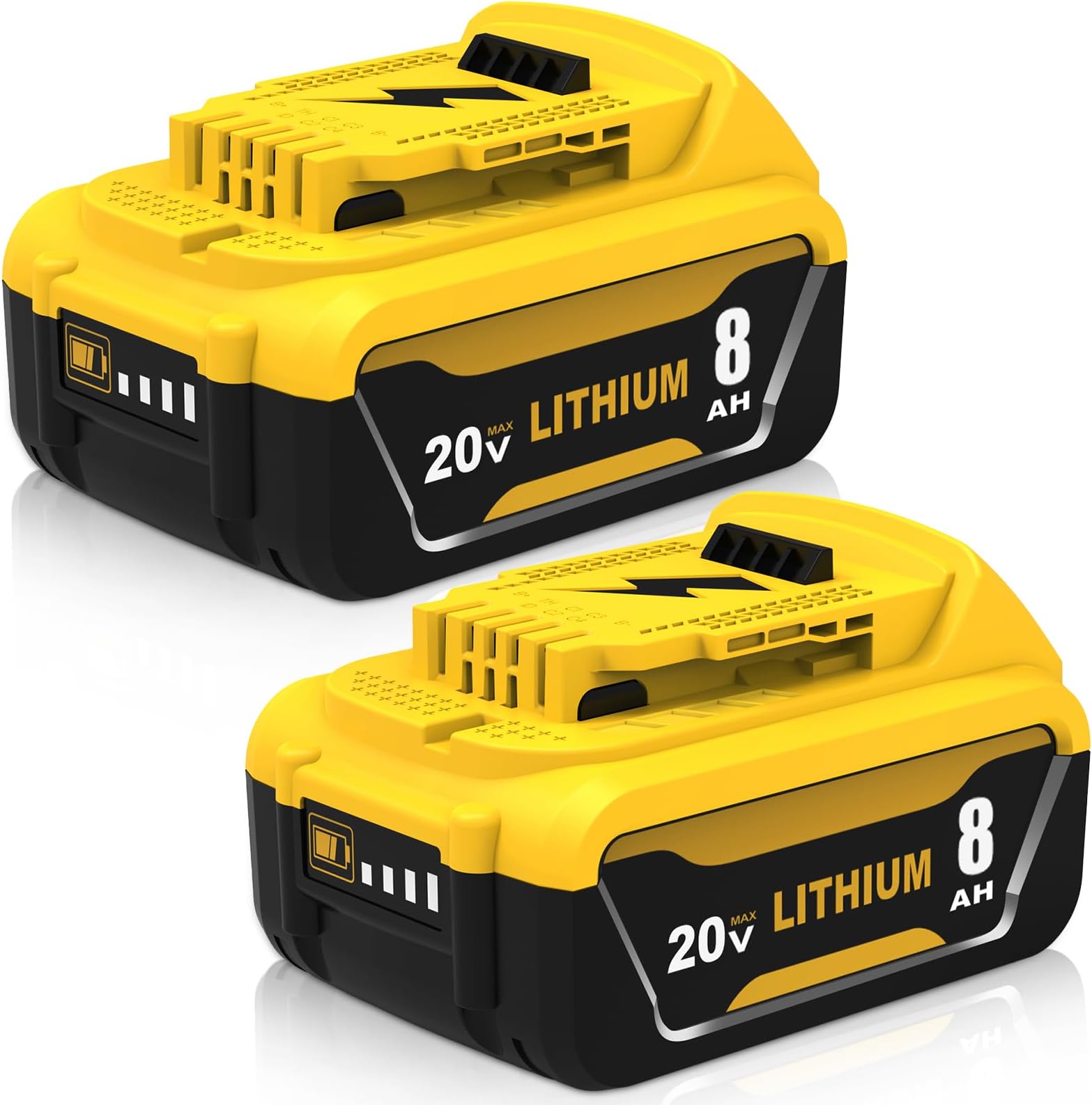 2-Pack DCB206 8.0Ah Replacement for Dewalt 20V Battery Compatible with Dewalt 20 Volt Lithium-ion Battery Max DCB200 DCB201 DCB203 DCB204 DCB207 DCB181 DCB180 DCD/DCF/DCG Series Power Tools (Yellow)