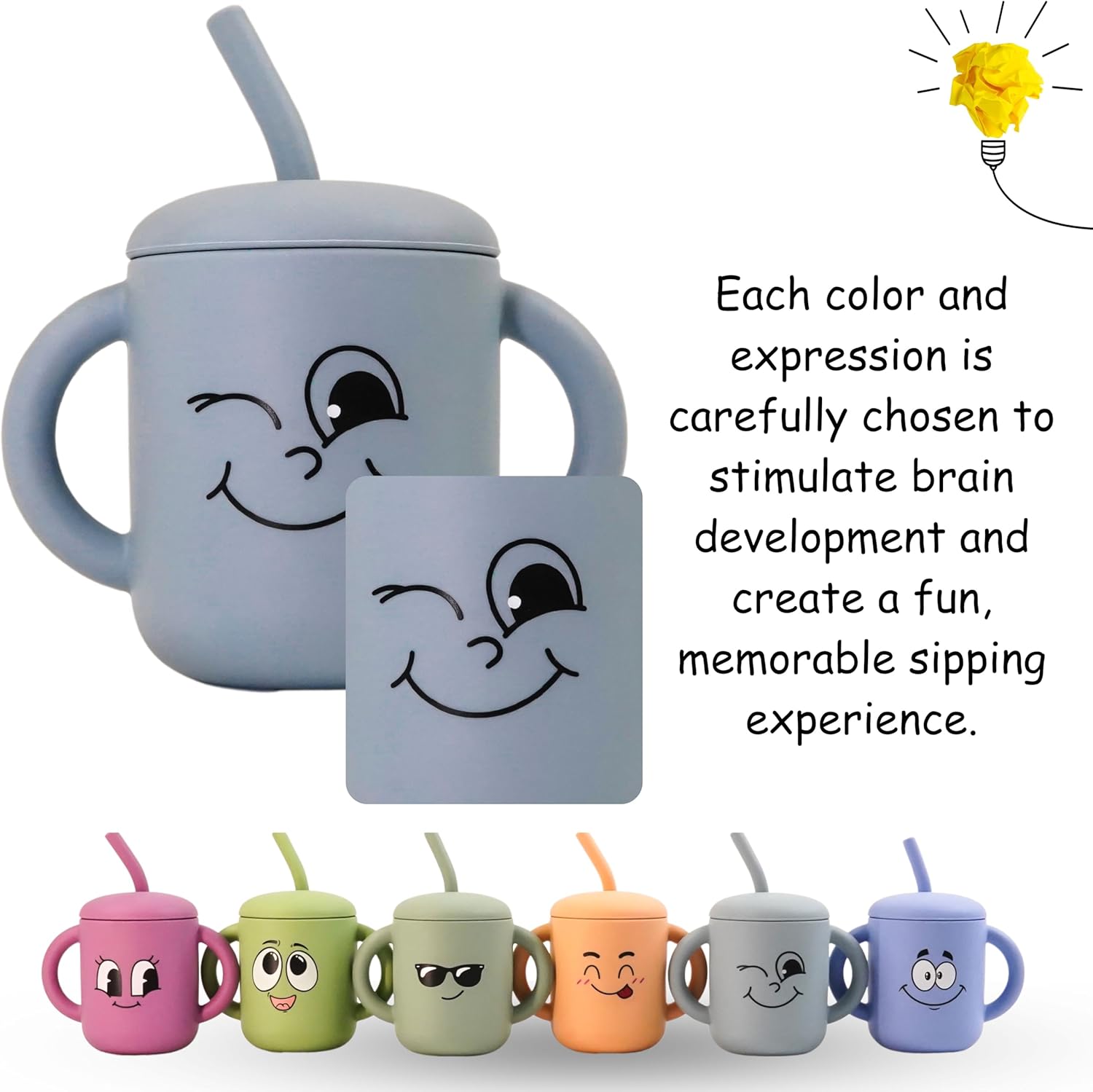 Meet the Moodies (MOM) 100% Silicone Sippy Cup with Straw & Handles BPA-Free, Leak-Proof Baby Cup for 6+ Months | Helps Toddlers Transition from Bottle to Cup with Every Sip Full of Emotion & Fun - Image 5