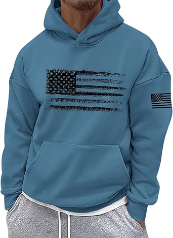 Sulayesh American USA Flag Hoodie for Men Patriotic Vintage Graphic Hooded Sweatshirts Long Sleeve Pocket Pullover Tops