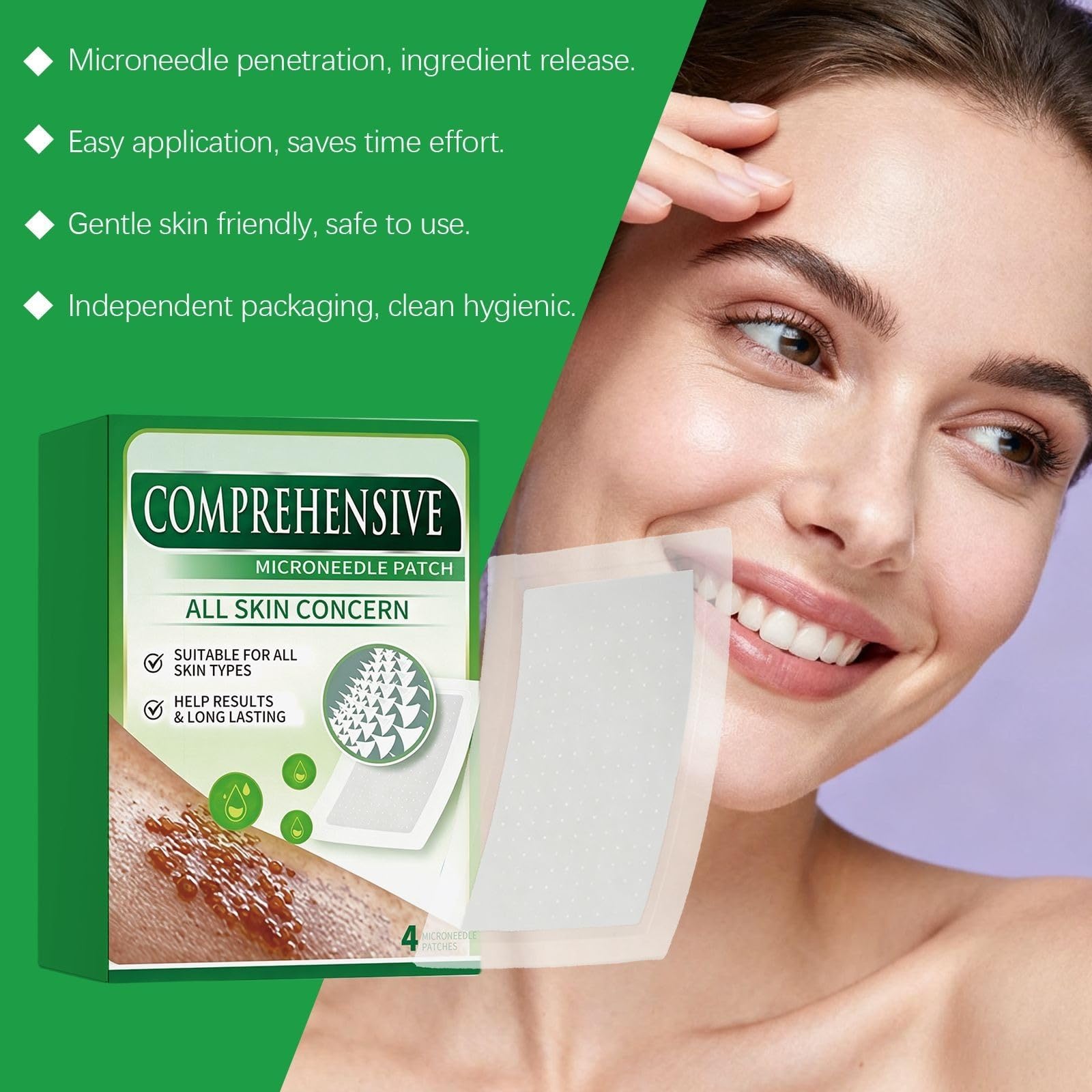 Cerotti a microaghi per la cura della pelle, cerotti trasparenti con microneedle per tutti i tipi di pelle, trattamento cutaneo efficace di lunga durata