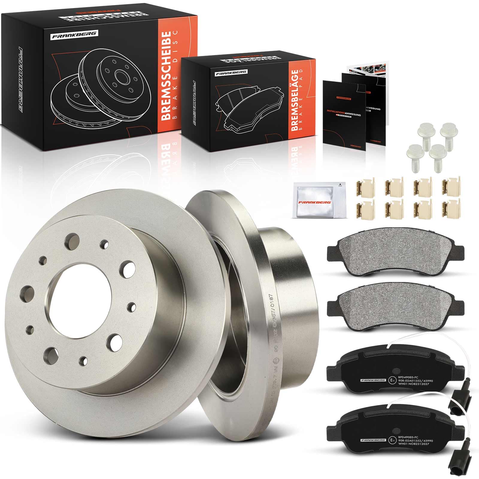 Frankberg 2 discos de freno + 4 pastillas de freno | 4249K9, 4246Z3; Compatible con: Caja de puente, Ducato Van 250, Autobús Jumper, Plataforma/chasis Boxer
