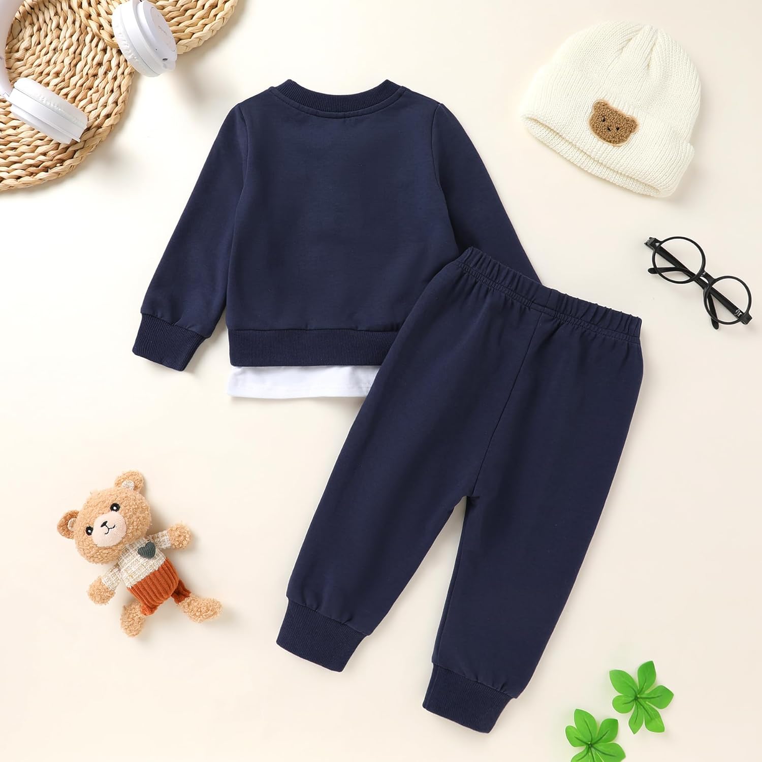 YOUNGER TREE Toddler Fall Outfits Baby Boy Sweatshirt Top Sweatpants Set Cute Sweatsuit for Boy Winter Clothes with Hat