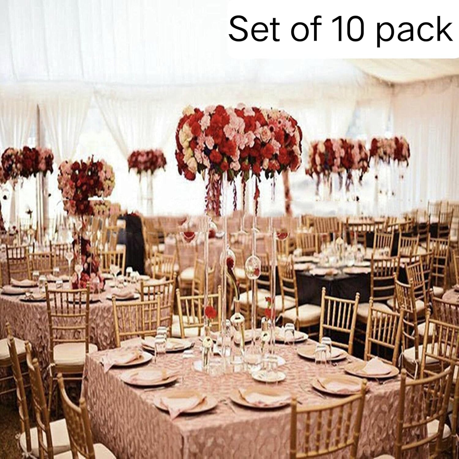 10 Pcs-Rectangle Flower Vase Column Clear Acrylic Flower Stand Party Wedding Centerpiece for Table Decoration Bouquet Display Pillars, Acrylic Tall Vases for Centerpieces Geometric Decor