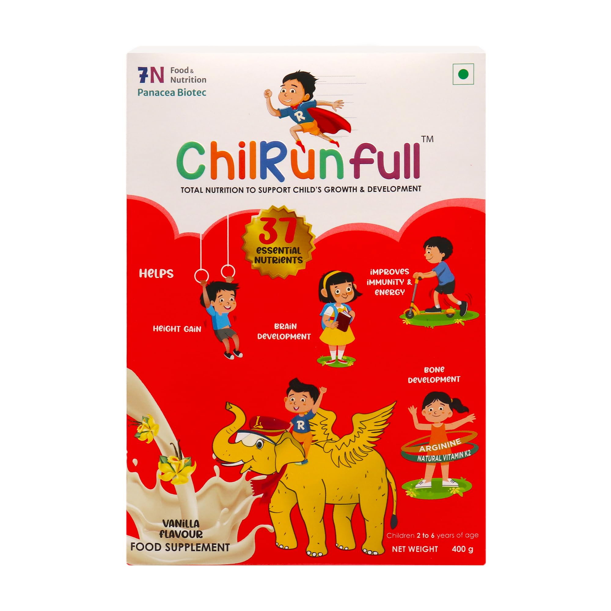 ChilRunfull 2+ Nutrition | Vanilla Flavour | 400 gm Carton | 37 Essential Nutrients | Optimal growth | Healthy, Energetic and Strong