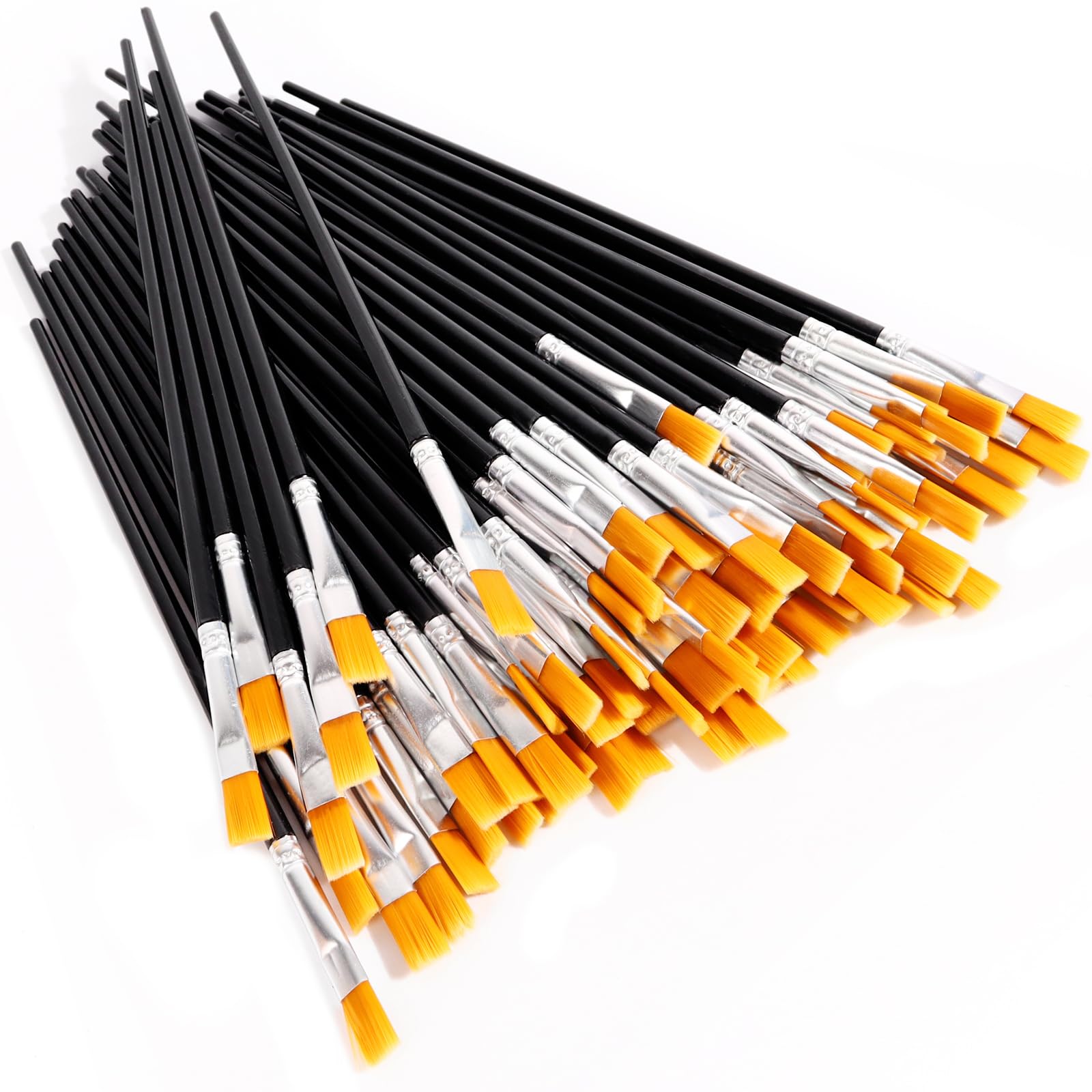 50Pcs Paint Brushes for Acrylic Painting Kids Paintbrushes Flat Nylon Hair Crafts Brush Small Oil Watercolor Artist Supplies Bulk for Children and Adult, Black