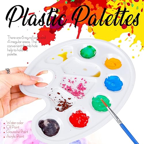 Miniatura 4 de FANDAMEI 20 paletas de bandejas de pintura ovaladas, paleta de bandeja de pintura de plástico, paletas de pintura con agujero para el pulgar