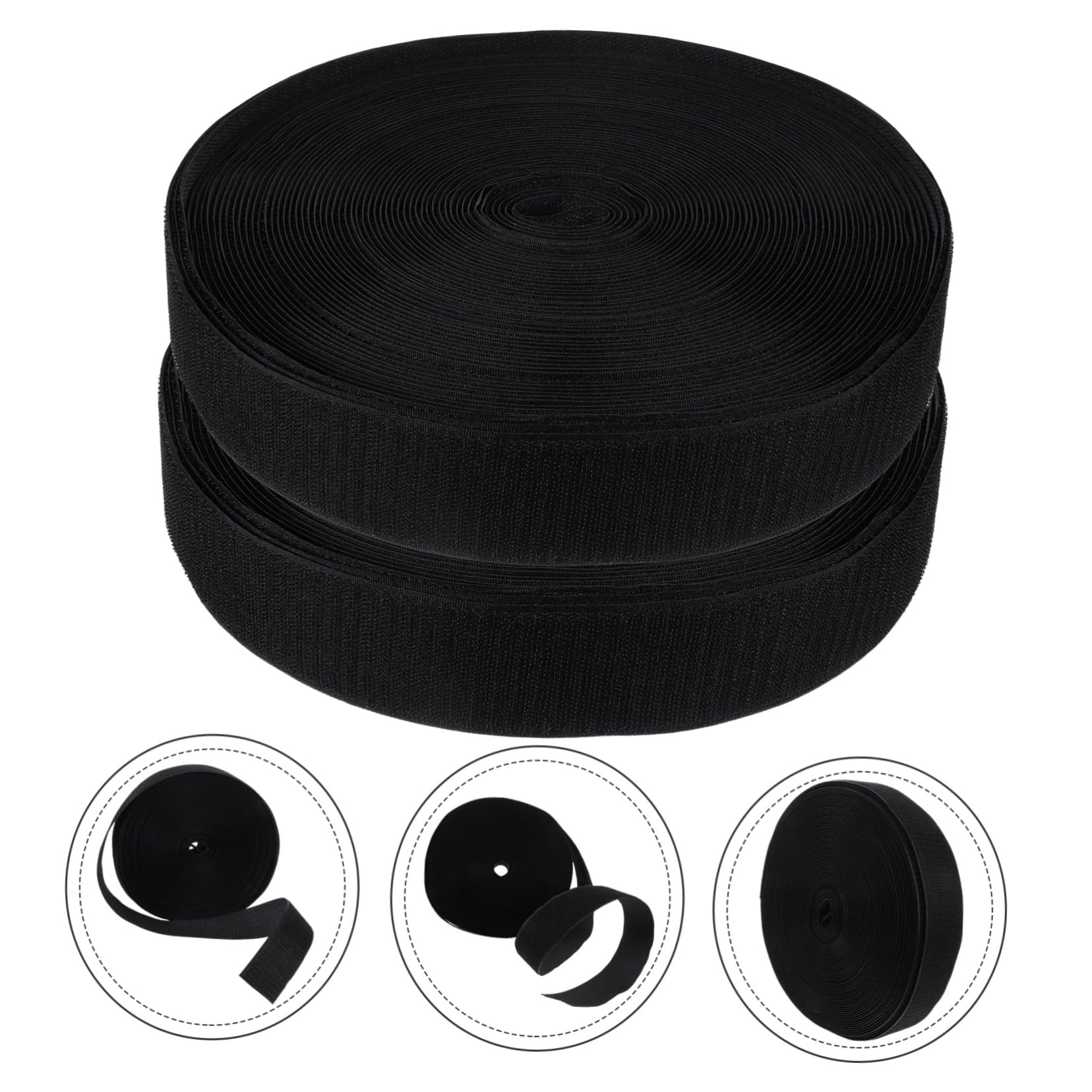 Operitacx Cinta de Gancho y Bucle Negra de Nylon para Coser Ropa y Bolsas, 2 Rollos de 25 Metros Tejido Mixto y Costura para Manualidades