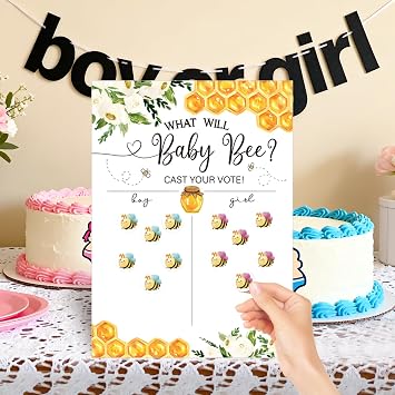 Bumblebee Gender Reveal Game Cards, Baby Shower Voting Game with Blue and Yellow Stickers for Gender Announcement Party