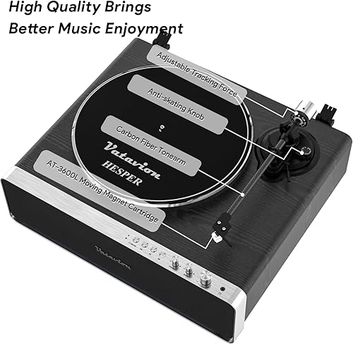 Miniatura 3 de Tocadiscos de vinilo, altavoces integrados, preamplificador de fono, tocadiscos retro de alta fidelidad todo en uno Bluetooth para discos de vinilo,