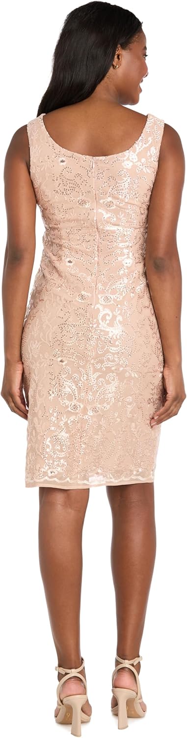 R&M Richards Women's Luxurious 2-Piece Shimmer Dress Set | Knee Length Sequin Sheath W/Embellished Sheer Duster Jacket - Image 4