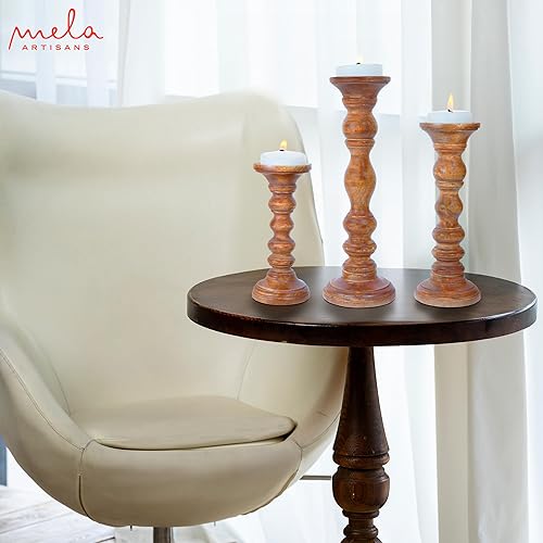 Miniatura 7 de Portavelas "Willow" para velas de pilar (encalado, juego de 3), soporte de vela de madera de mango, portavelas de madera de granja, portavelas