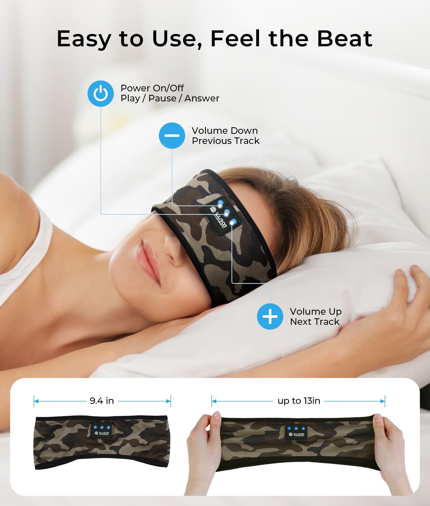 LOVE EYE Auriculares inalámbricos para dormir Bluetooth 5.4 para dormir de lado, auriculares Bluetooth para deportes, dispositivos tecnológicos, regalos (camuflaje marrón)