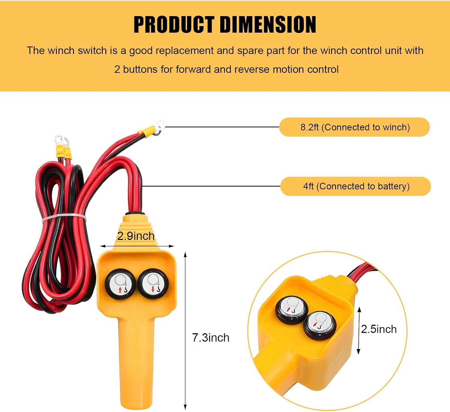 Winch Controller, Winch Handheld Remote Control Assembly Replacement, Crane Push Button Switch Hand Control Station for Pulling 1500lbs to 5000lbs 12V Electric Winches
