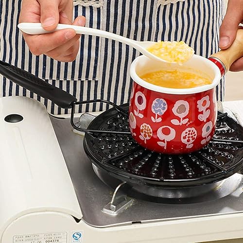 Placa difusora de calor de hierro fundido, placa difusora de calor de olla esmaltada con soporte de mango caliente, estufa de llama abierta solamente